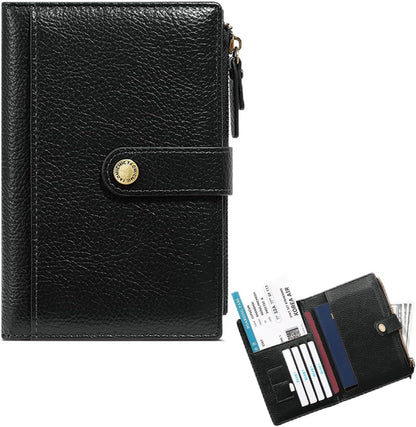 Slim RFID Blocking Passport Holder Wallet,PU Leather Travel Card Organizer,Lightweight Passport Case for Women Men (Black)
