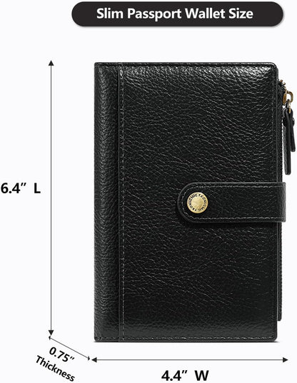 Slim RFID Blocking Passport Holder Wallet,PU Leather Travel Card Organizer,Lightweight Passport Case for Women Men (Black)