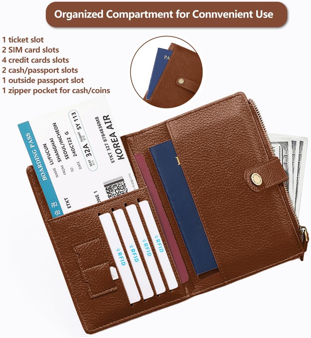 Slim RFID Blocking Passport Holder Wallet,PU Leather Travel Card Organizer,Lightweight Passport Case for Women Men (Black)