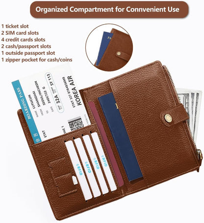 Slim RFID Blocking Passport Holder Wallet,PU Leather Travel Card Organizer,Lightweight Passport Case for Women Men (Black)