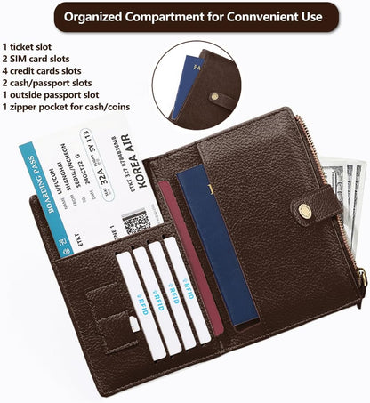 Slim RFID Blocking Passport Holder Wallet,PU Leather Travel Card Organizer,Lightweight Passport Case for Women Men (Black)