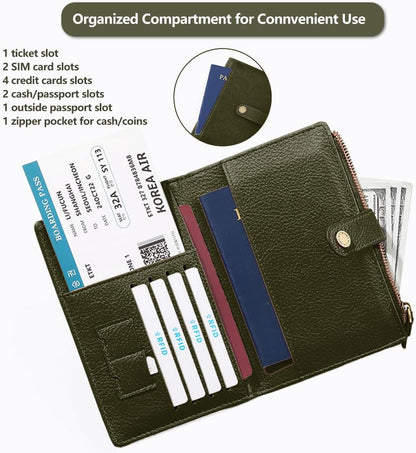 Slim RFID Blocking Passport Holder Wallet,PU Leather Travel Card Organizer,Lightweight Passport Case for Women Men (Black)