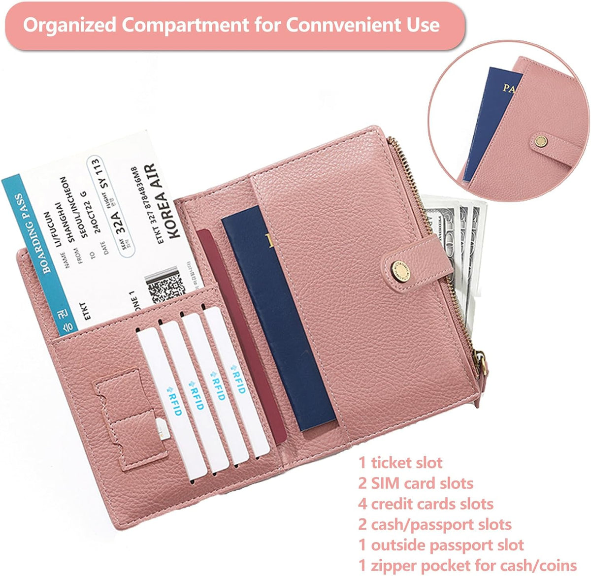 Slim RFID Blocking Passport Holder Wallet,PU Leather Travel Card Organizer,Lightweight Passport Case for Women Men (Black)