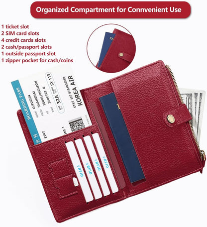 Slim RFID Blocking Passport Holder Wallet,PU Leather Travel Card Organizer,Lightweight Passport Case for Women Men (Black)