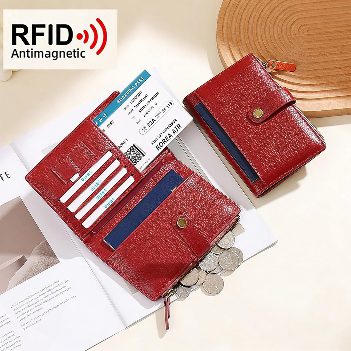 Slim RFID Blocking Passport Holder Wallet,PU Leather Travel Card Organizer,Lightweight Passport Case for Women Men (Black)