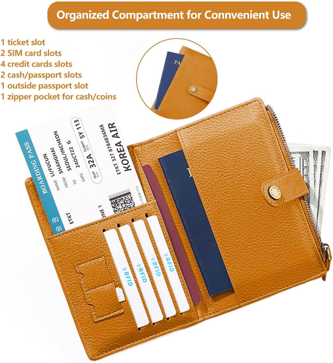Slim RFID Blocking Passport Holder Wallet,PU Leather Travel Card Organizer,Lightweight Passport Case for Women Men (Black)