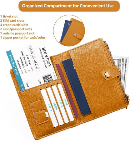 Slim RFID Blocking Passport Holder Wallet,PU Leather Travel Card Organizer,Lightweight Passport Case for Women Men (Black)