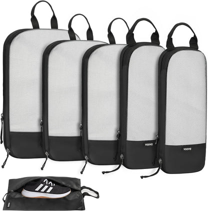 6 Set Compression Packing Cubes, Travel Accessories Expandable Packing Organizer Bags Set for Carry on Suitcase, Durable Luggage Packing Cubes for Travel Essentials, Black