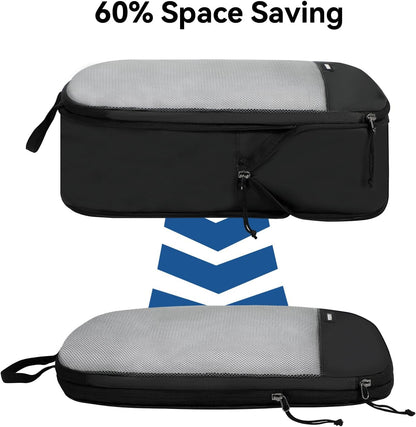 6 Set Compression Packing Cubes, Travel Accessories Expandable Packing Organizer Bags Set for Carry on Suitcase, Durable Luggage Packing Cubes for Travel Essentials, Black