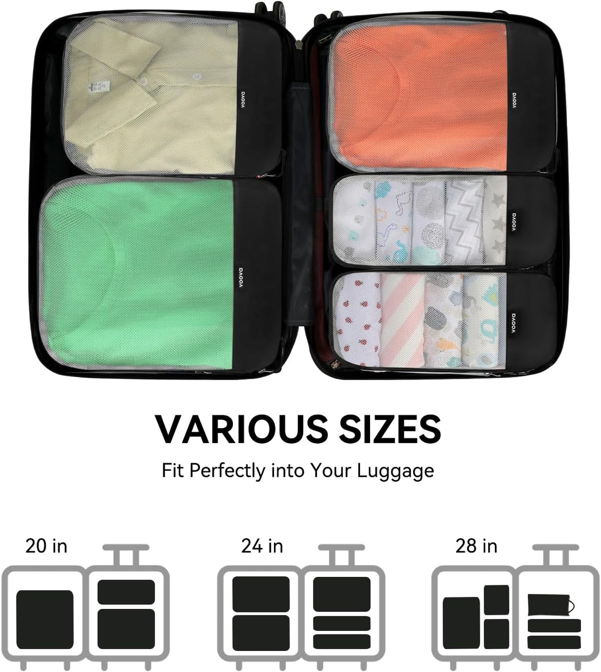 6 Set Compression Packing Cubes, Travel Accessories Expandable Packing Organizer Bags Set for Carry on Suitcase, Durable Luggage Packing Cubes for Travel Essentials, Black