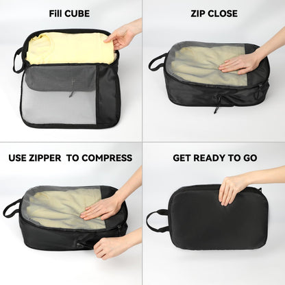 6 Set Compression Packing Cubes, Travel Accessories Expandable Packing Organizer Bags Set for Carry on Suitcase, Durable Luggage Packing Cubes for Travel Essentials, Black