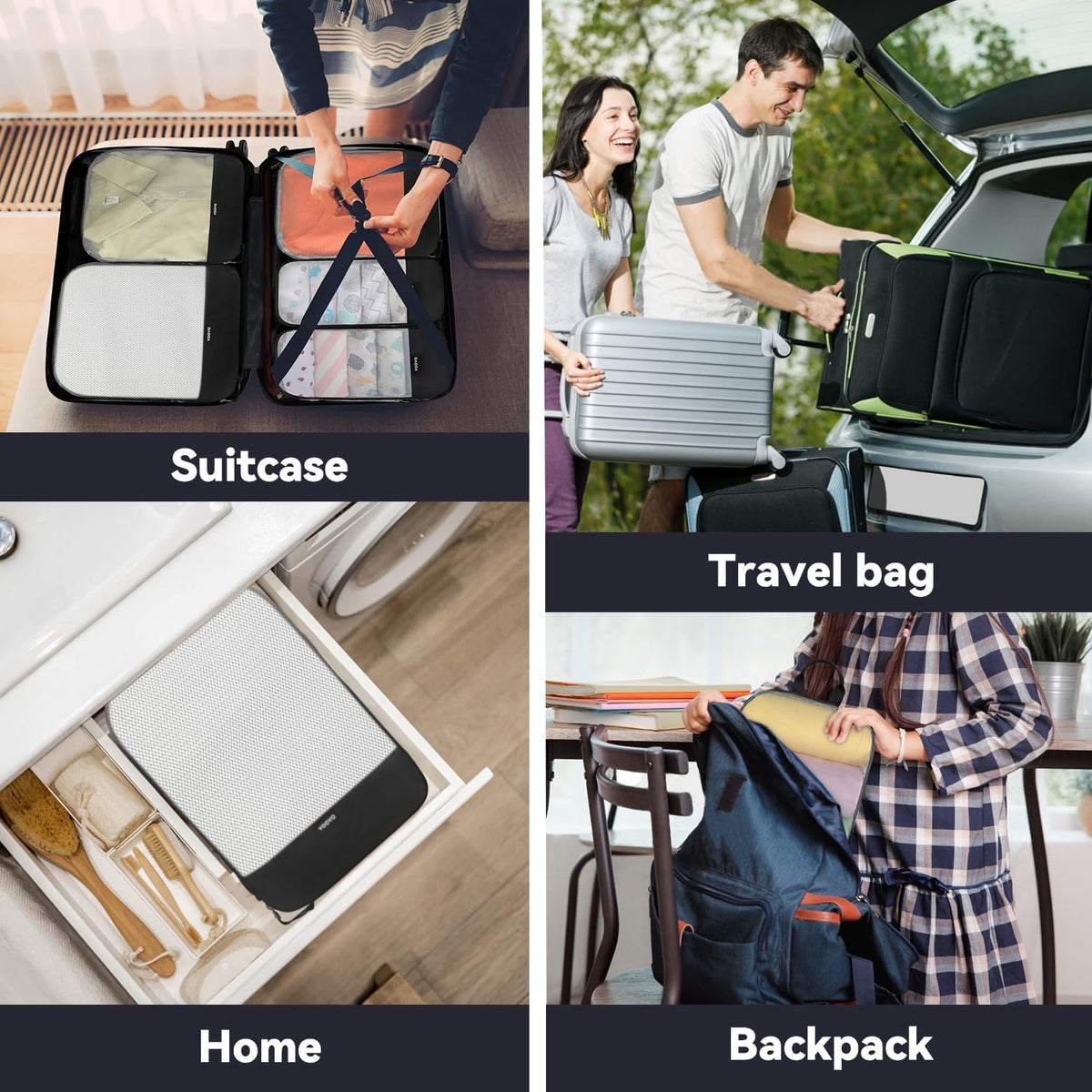 6 Set Compression Packing Cubes, Travel Accessories Expandable Packing Organizer Bags Set for Carry on Suitcase, Durable Luggage Packing Cubes for Travel Essentials, Black
