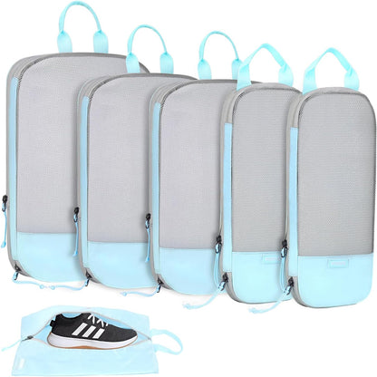 6 Set Compression Packing Cubes, Travel Accessories Expandable Packing Organizer Bags Set for Carry on Suitcase, Durable Luggage Packing Cubes for Travel Essentials, Black