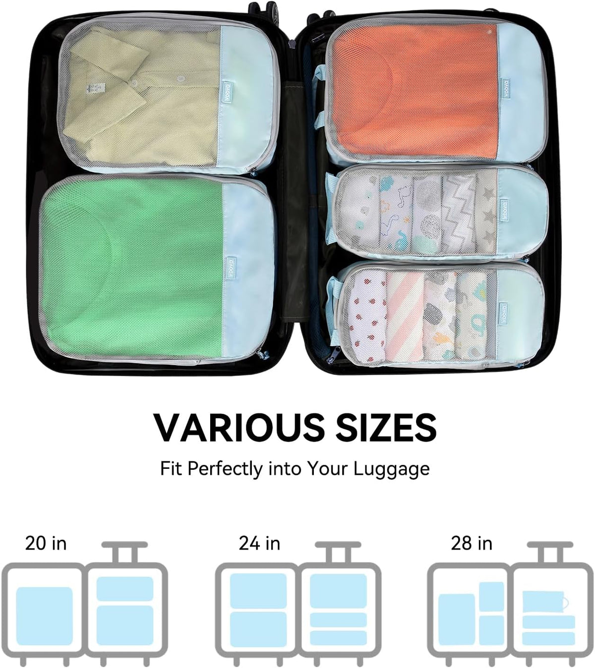 6 Set Compression Packing Cubes, Travel Accessories Expandable Packing Organizer Bags Set for Carry on Suitcase, Durable Luggage Packing Cubes for Travel Essentials, Black