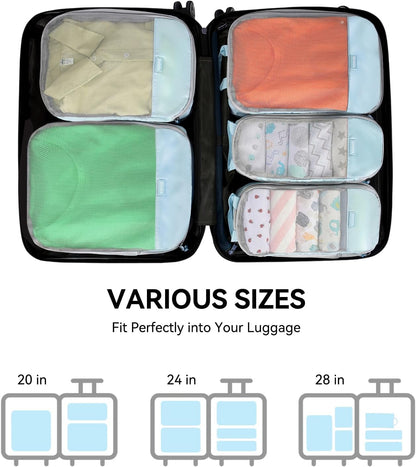 6 Set Compression Packing Cubes, Travel Accessories Expandable Packing Organizer Bags Set for Carry on Suitcase, Durable Luggage Packing Cubes for Travel Essentials, Black
