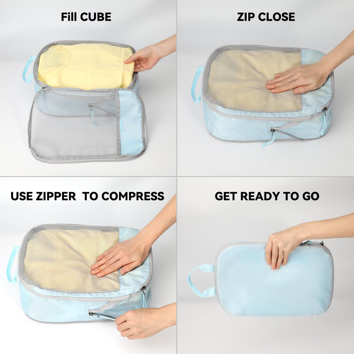6 Set Compression Packing Cubes, Travel Accessories Expandable Packing Organizer Bags Set for Carry on Suitcase, Durable Luggage Packing Cubes for Travel Essentials, Black
