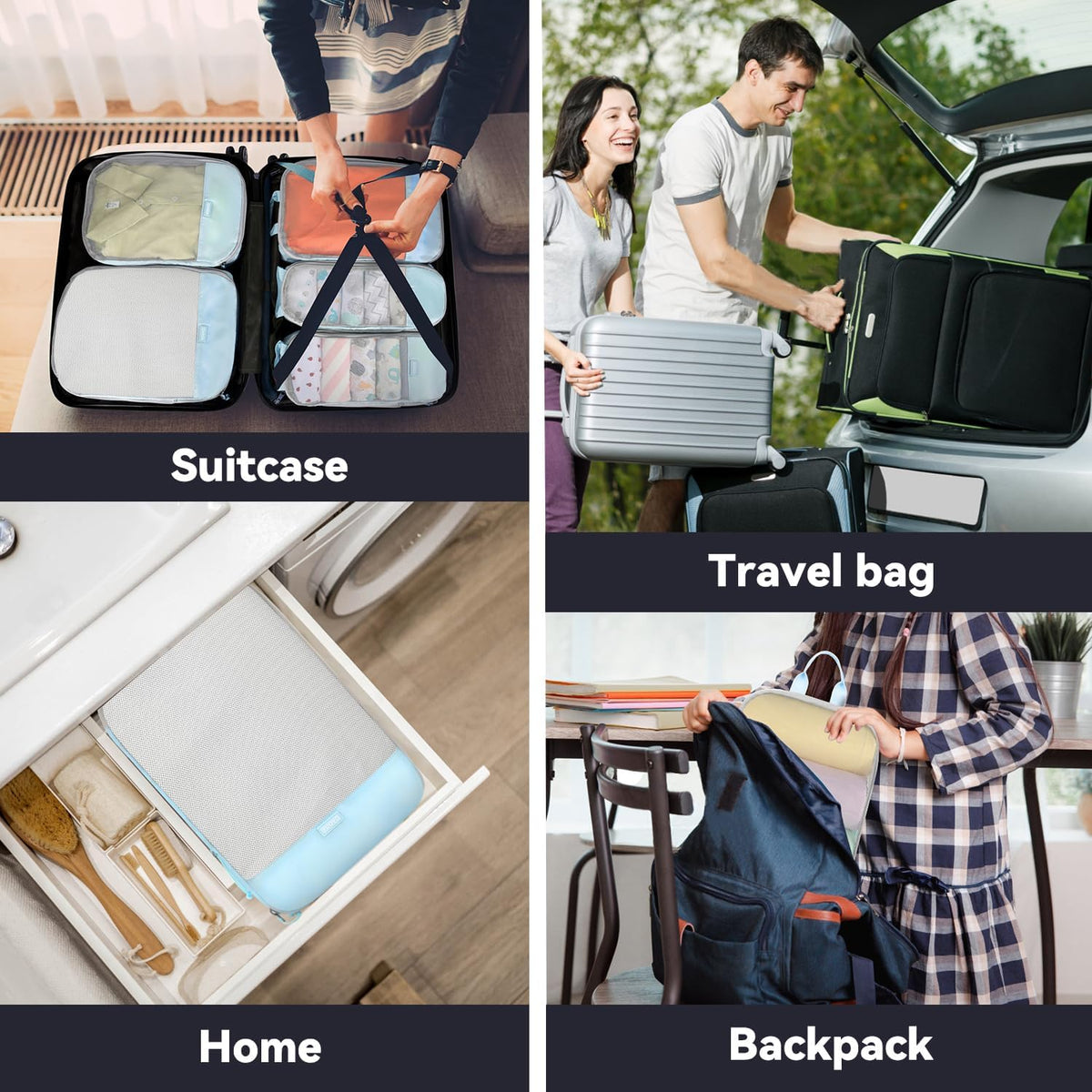 6 Set Compression Packing Cubes, Travel Accessories Expandable Packing Organizer Bags Set for Carry on Suitcase, Durable Luggage Packing Cubes for Travel Essentials, Black