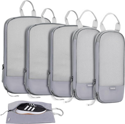 6 Set Compression Packing Cubes, Travel Accessories Expandable Packing Organizer Bags Set for Carry on Suitcase, Durable Luggage Packing Cubes for Travel Essentials, Black