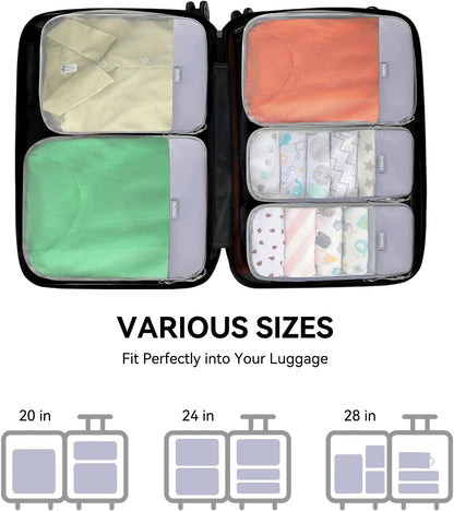 6 Set Compression Packing Cubes, Travel Accessories Expandable Packing Organizer Bags Set for Carry on Suitcase, Durable Luggage Packing Cubes for Travel Essentials, Black