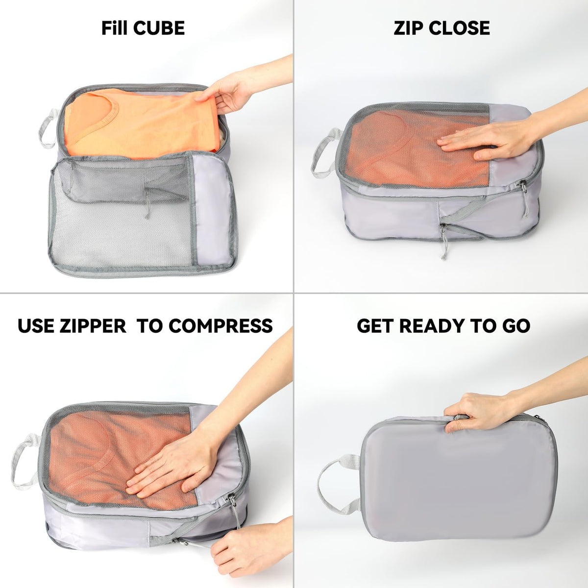 6 Set Compression Packing Cubes, Travel Accessories Expandable Packing Organizer Bags Set for Carry on Suitcase, Durable Luggage Packing Cubes for Travel Essentials, Black