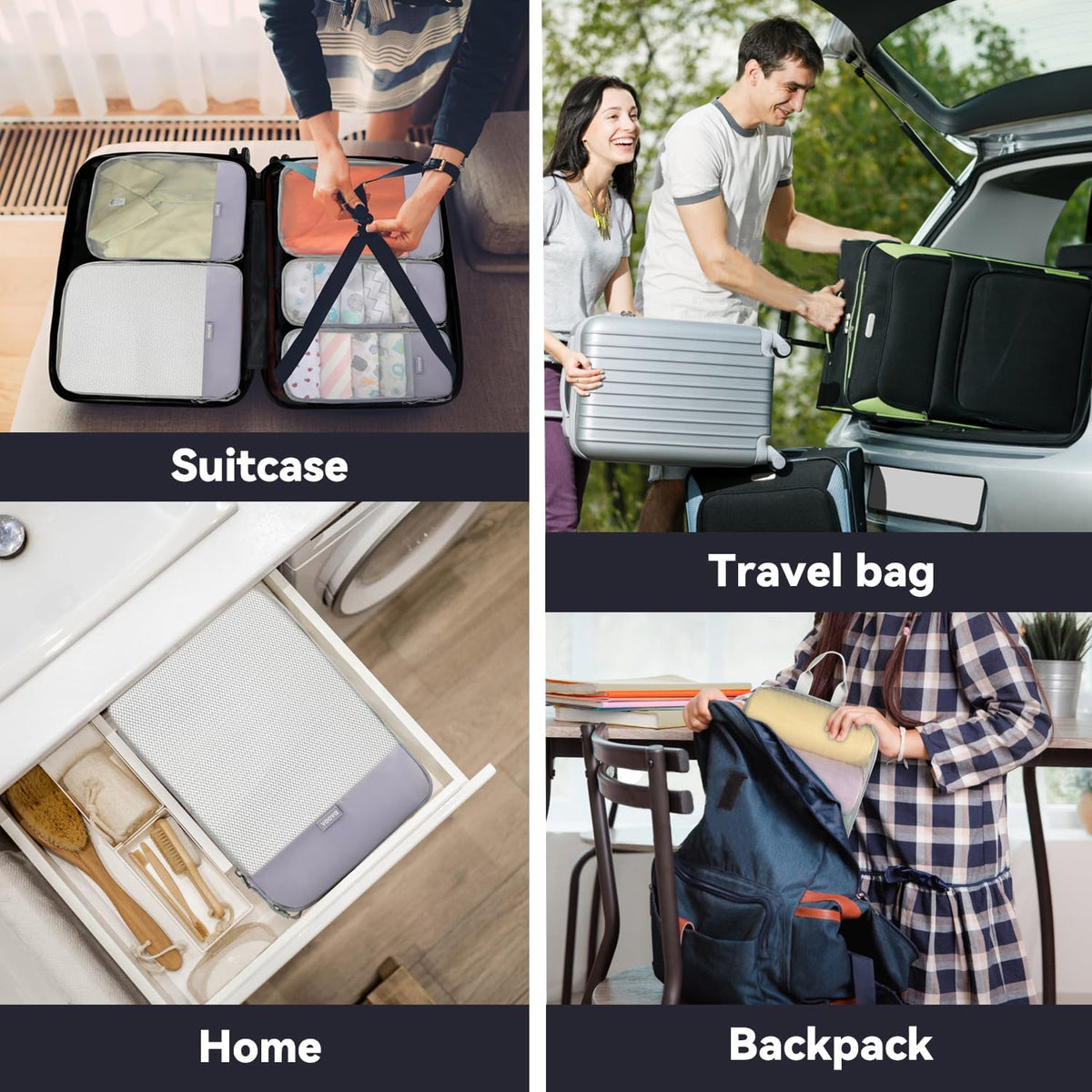 6 Set Compression Packing Cubes, Travel Accessories Expandable Packing Organizer Bags Set for Carry on Suitcase, Durable Luggage Packing Cubes for Travel Essentials, Black