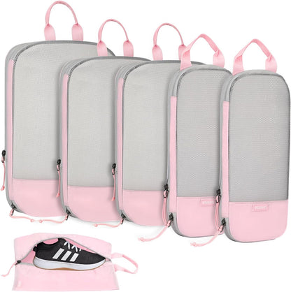 6 Set Compression Packing Cubes, Travel Accessories Expandable Packing Organizer Bags Set for Carry on Suitcase, Durable Luggage Packing Cubes for Travel Essentials, Black