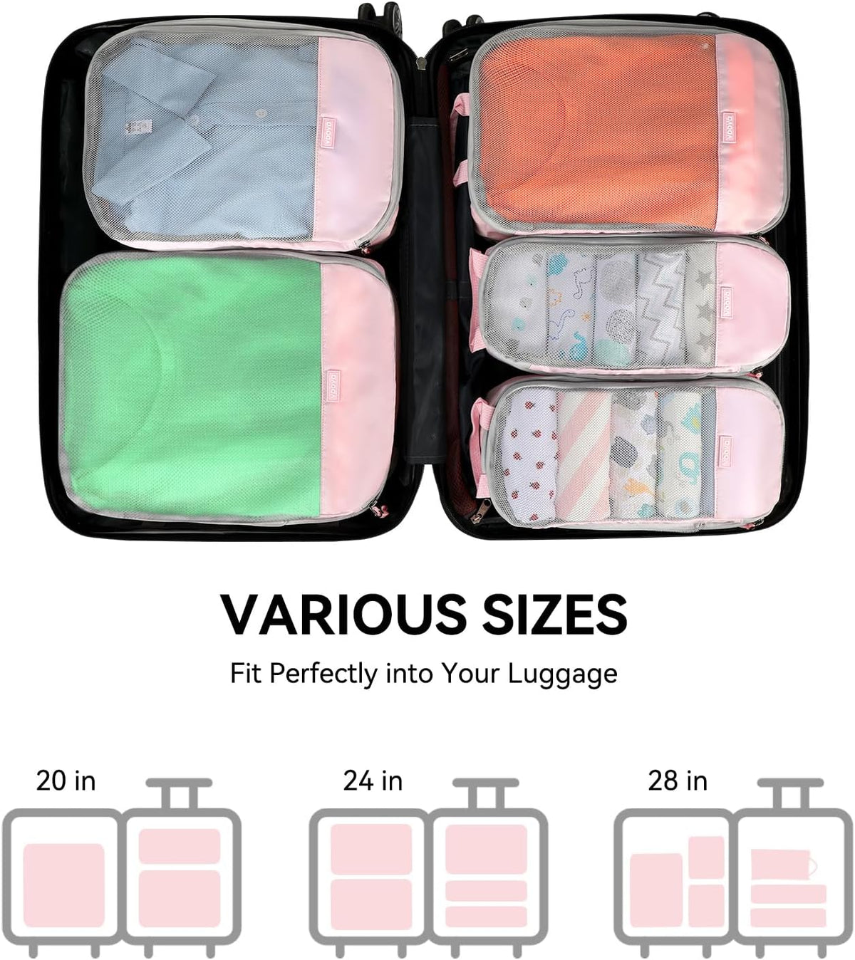 6 Set Compression Packing Cubes, Travel Accessories Expandable Packing Organizer Bags Set for Carry on Suitcase, Durable Luggage Packing Cubes for Travel Essentials, Black