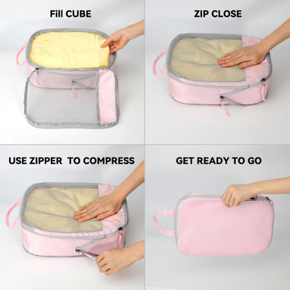 6 Set Compression Packing Cubes, Travel Accessories Expandable Packing Organizer Bags Set for Carry on Suitcase, Durable Luggage Packing Cubes for Travel Essentials, Black