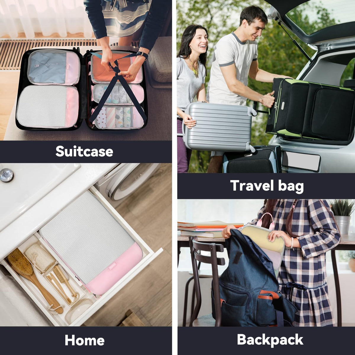 6 Set Compression Packing Cubes, Travel Accessories Expandable Packing Organizer Bags Set for Carry on Suitcase, Durable Luggage Packing Cubes for Travel Essentials, Black