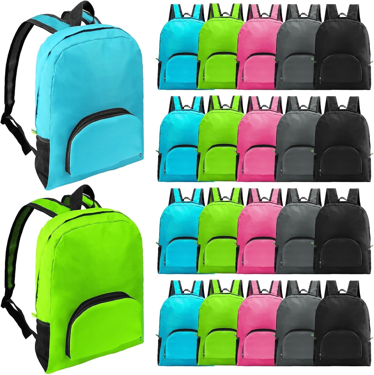 20 Pack 17 Inch Foldable Backpack, Lightweight Travel Bookbag (5 Colors)