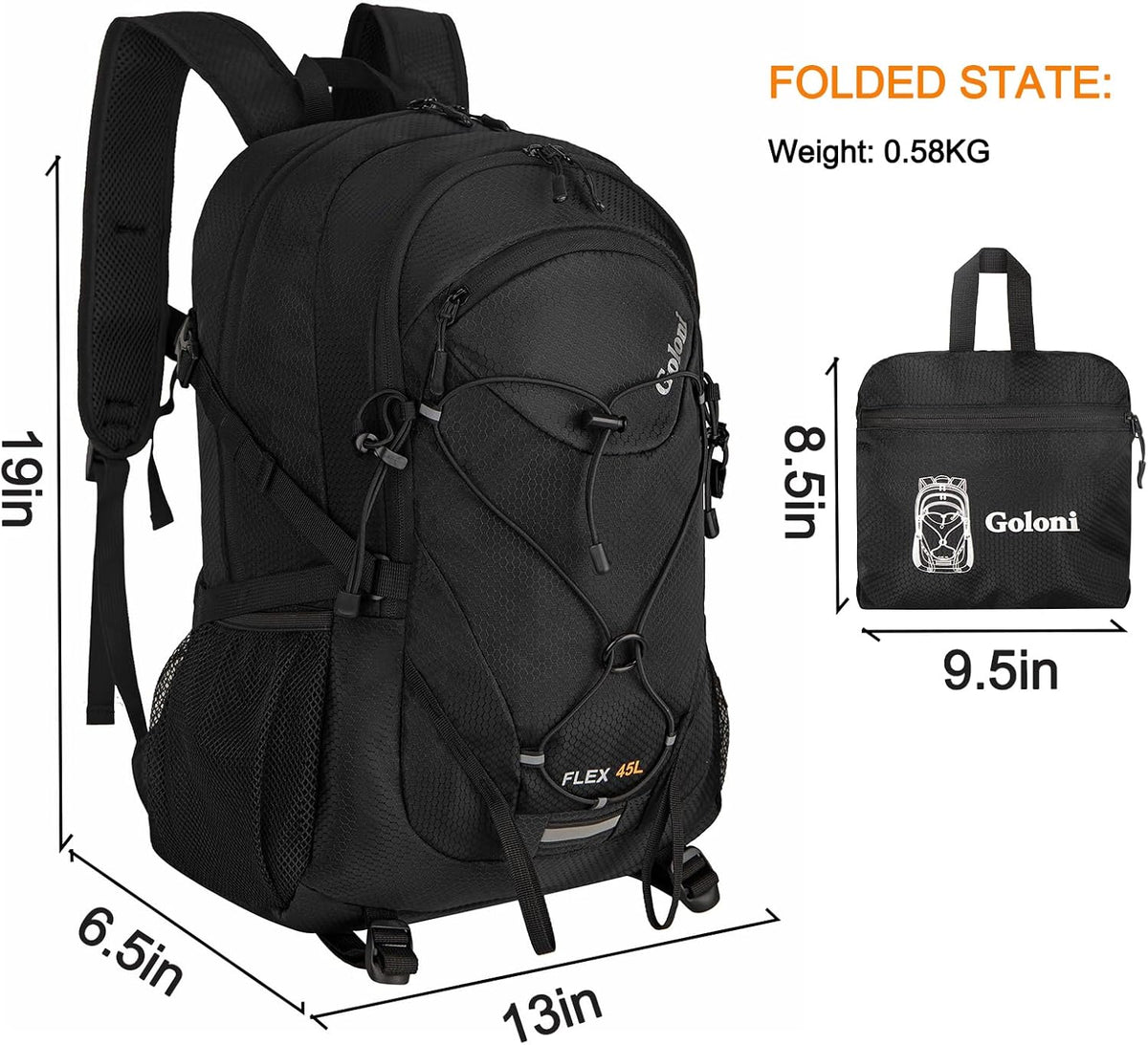 Goloni 45L Hiking Backpack Lightweight Foldable, Waterproof Camping Backpack with Rain Cover & Hiking Pole Mat Carrying System, Ergonomic Water Resistant Daypack for Trekking Travel Men Women Rose