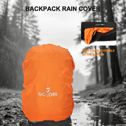 Goloni 45L Hiking Backpack Lightweight Foldable, Waterproof Camping Backpack with Rain Cover & Hiking Pole Mat Carrying System, Ergonomic Water Resistant Daypack for Trekking Travel Men Women Rose