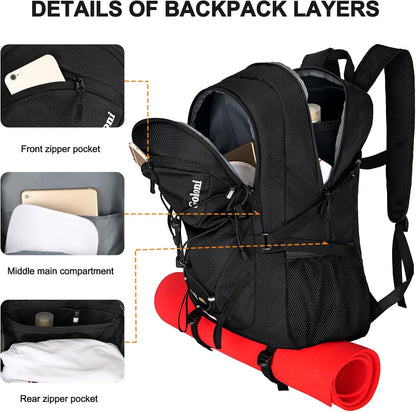 Goloni 45L Hiking Backpack Lightweight Foldable, Waterproof Camping Backpack with Rain Cover & Hiking Pole Mat Carrying System, Ergonomic Water Resistant Daypack for Trekking Travel Men Women Rose