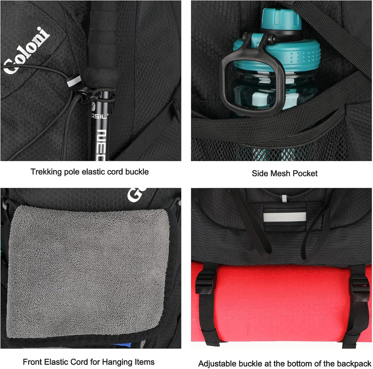 Goloni 45L Hiking Backpack Lightweight Foldable, Waterproof Camping Backpack with Rain Cover & Hiking Pole Mat Carrying System, Ergonomic Water Resistant Daypack for Trekking Travel Men Women Rose