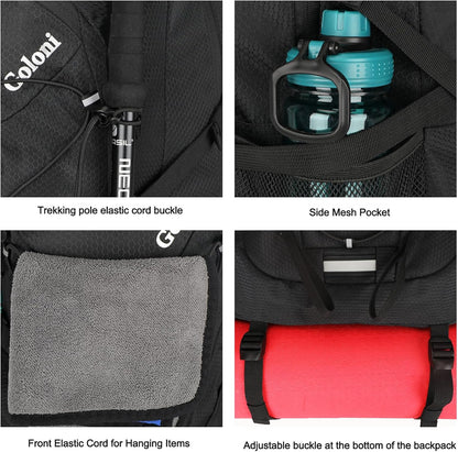 Goloni 45L Hiking Backpack Lightweight Foldable, Waterproof Camping Backpack with Rain Cover & Hiking Pole Mat Carrying System, Ergonomic Water Resistant Daypack for Trekking Travel Men Women Rose