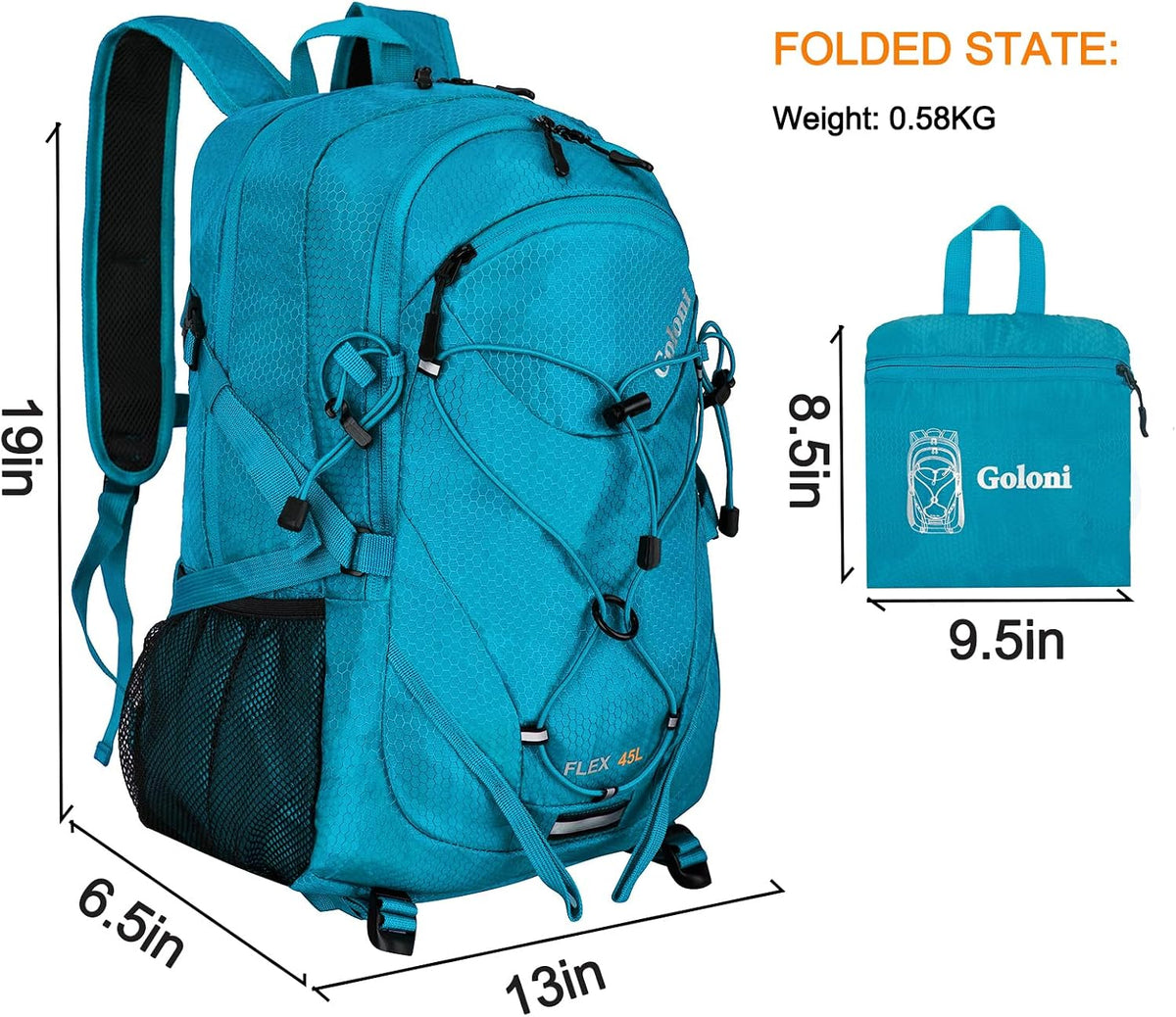 Goloni 45L Hiking Backpack Lightweight Foldable, Waterproof Camping Backpack with Rain Cover & Hiking Pole Mat Carrying System, Ergonomic Water Resistant Daypack for Trekking Travel Men Women Rose