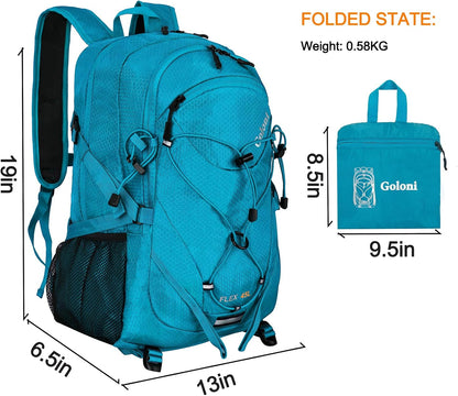 Goloni 45L Hiking Backpack Lightweight Foldable, Waterproof Camping Backpack with Rain Cover & Hiking Pole Mat Carrying System, Ergonomic Water Resistant Daypack for Trekking Travel Men Women Rose
