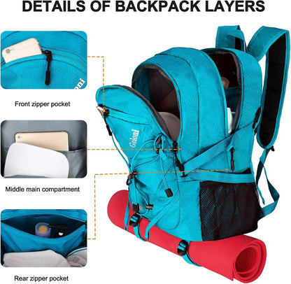 Goloni 45L Hiking Backpack Lightweight Foldable, Waterproof Camping Backpack with Rain Cover & Hiking Pole Mat Carrying System, Ergonomic Water Resistant Daypack for Trekking Travel Men Women Rose