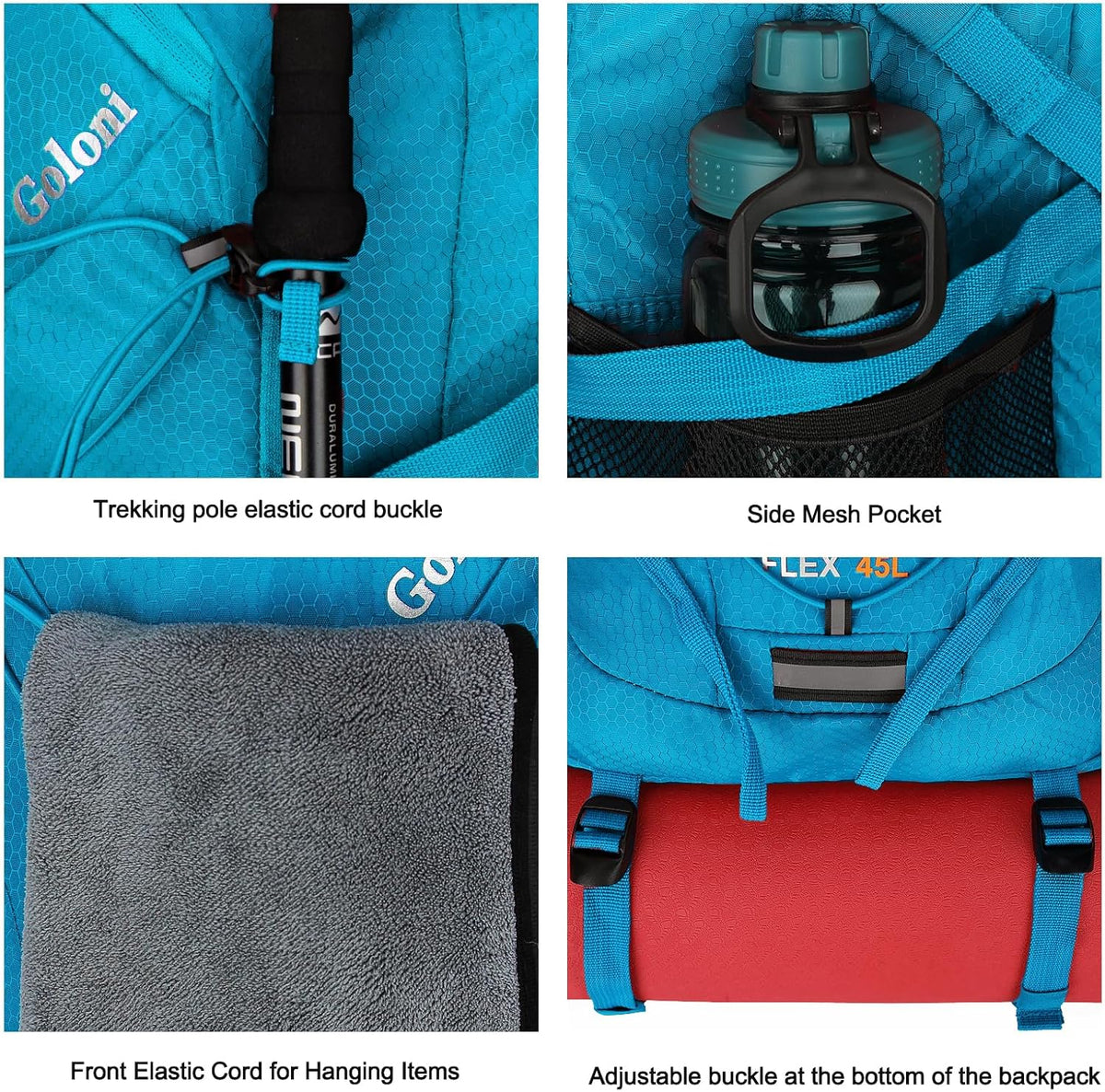 Goloni 45L Hiking Backpack Lightweight Foldable, Waterproof Camping Backpack with Rain Cover & Hiking Pole Mat Carrying System, Ergonomic Water Resistant Daypack for Trekking Travel Men Women Rose
