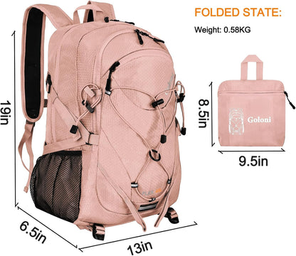 Goloni 45L Hiking Backpack Lightweight Foldable, Waterproof Camping Backpack with Rain Cover & Hiking Pole Mat Carrying System, Ergonomic Water Resistant Daypack for Trekking Travel Men Women Rose