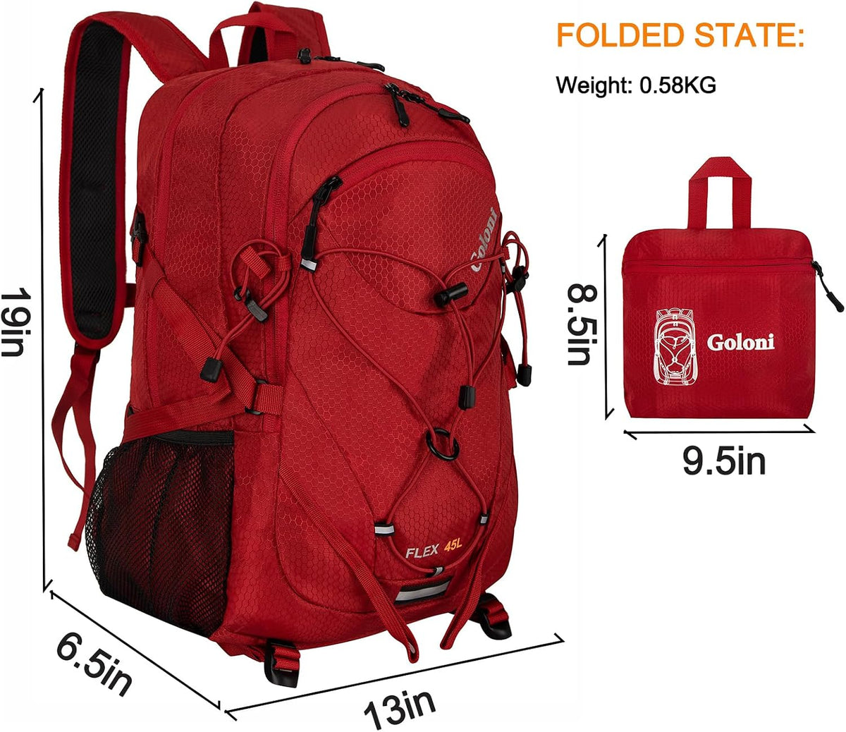 Goloni 45L Hiking Backpack Lightweight Foldable, Waterproof Camping Backpack with Rain Cover & Hiking Pole Mat Carrying System, Ergonomic Water Resistant Daypack for Trekking Travel Men Women Rose