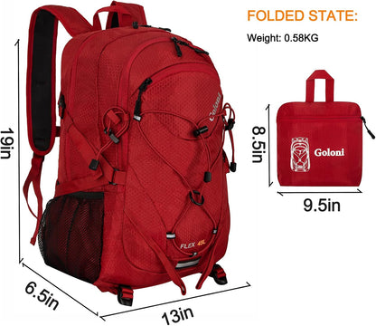 Goloni 45L Hiking Backpack Lightweight Foldable, Waterproof Camping Backpack with Rain Cover & Hiking Pole Mat Carrying System, Ergonomic Water Resistant Daypack for Trekking Travel Men Women Rose
