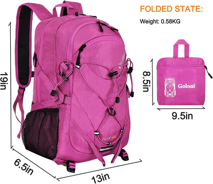 Goloni 45L Hiking Backpack Lightweight Foldable, Waterproof Camping Backpack with Rain Cover & Hiking Pole Mat Carrying System, Ergonomic Water Resistant Daypack for Trekking Travel Men Women Rose