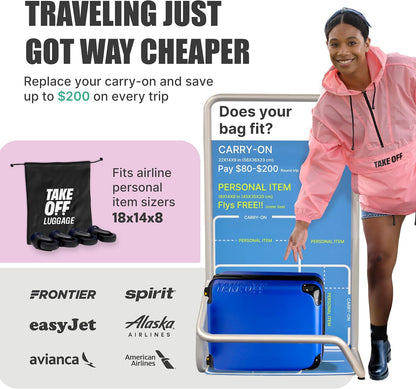 TAKE OFF Personal Item Suitcase 4.0 with Removable Wheels | Fits Spirit, Frontier & Allegiant 18x14x8 Sizer | Hardshell, TSA Lock, Under Seat Carry-On