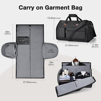 56L Convertible Garment Duffle Bag for Travel - Carry On Garment Bags with Shoe Compartment, Foldable Suit case for Business Trips, Weekends & Formal Occasions