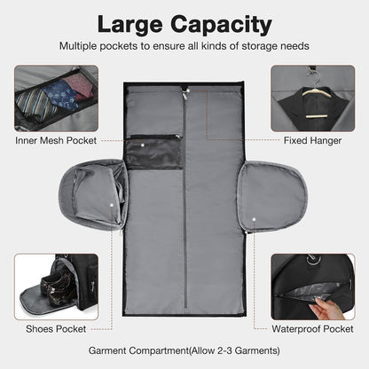 56L Convertible Garment Duffle Bag for Travel - Carry On Garment Bags with Shoe Compartment, Foldable Suit case for Business Trips, Weekends & Formal Occasions