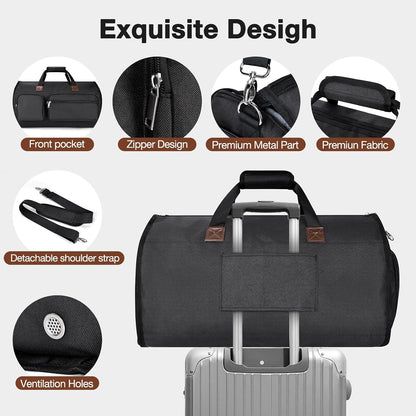 56L Convertible Garment Duffle Bag for Travel - Carry On Garment Bags with Shoe Compartment, Foldable Suit case for Business Trips, Weekends & Formal Occasions