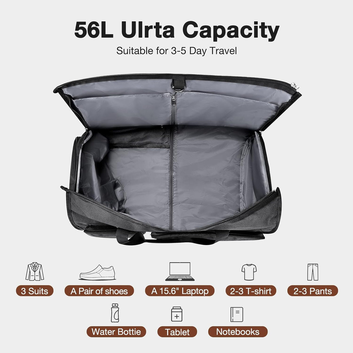 56L Convertible Garment Duffle Bag for Travel - Carry On Garment Bags with Shoe Compartment, Foldable Suit case for Business Trips, Weekends & Formal Occasions