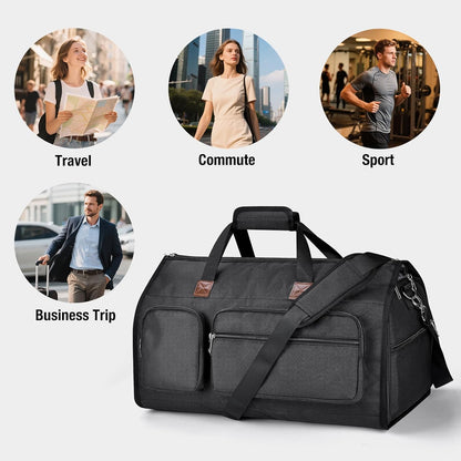 56L Convertible Garment Duffle Bag for Travel - Carry On Garment Bags with Shoe Compartment, Foldable Suit case for Business Trips, Weekends & Formal Occasions
