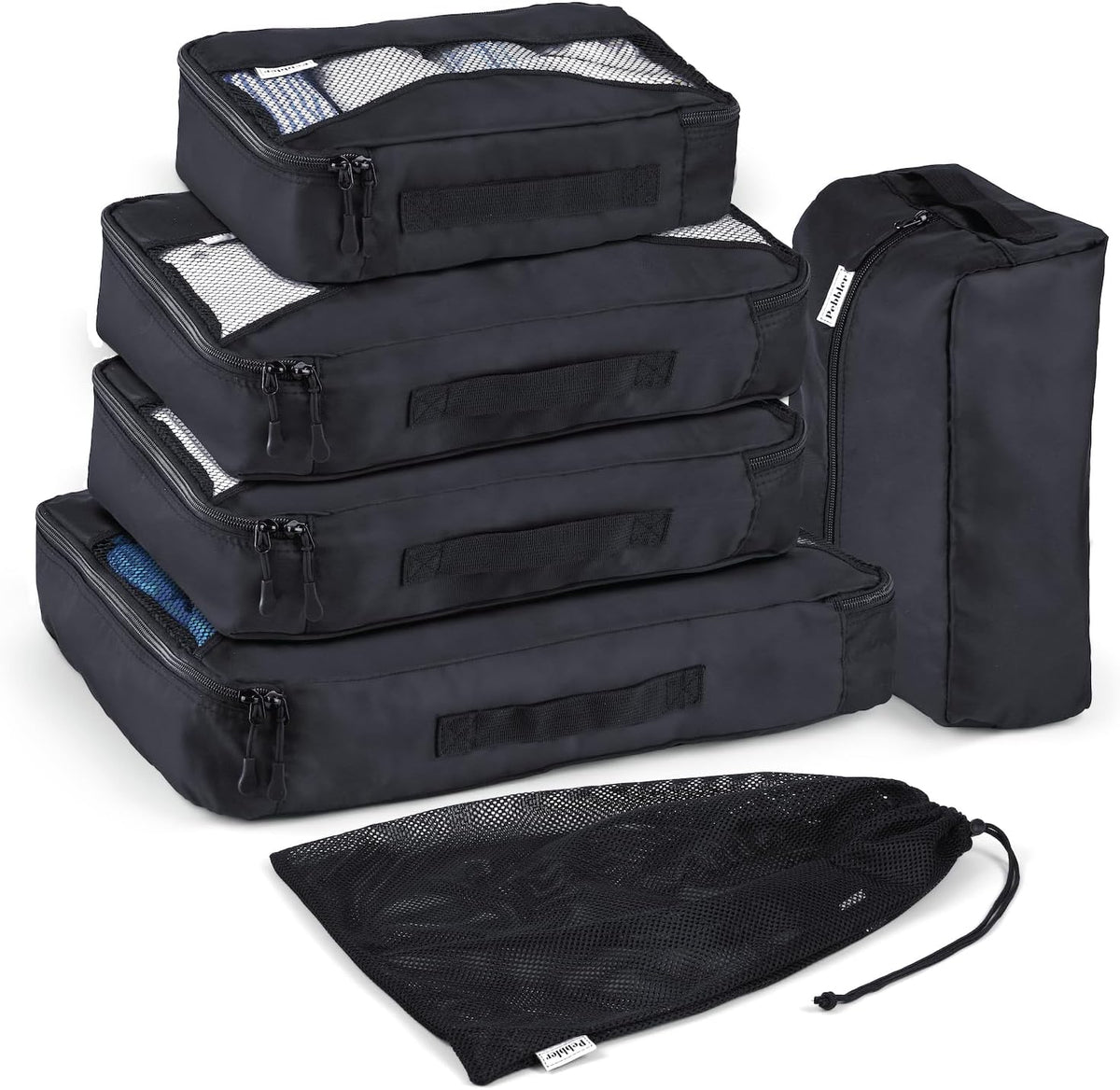 5 Piece Packing Cubes for Travel in Sizes (X-Large, Large, Medium, Small) | Organizers for Suitcases, Carry Ons, Duffle Bags, Backpacks, Moving | Bonus Laundry Bag
